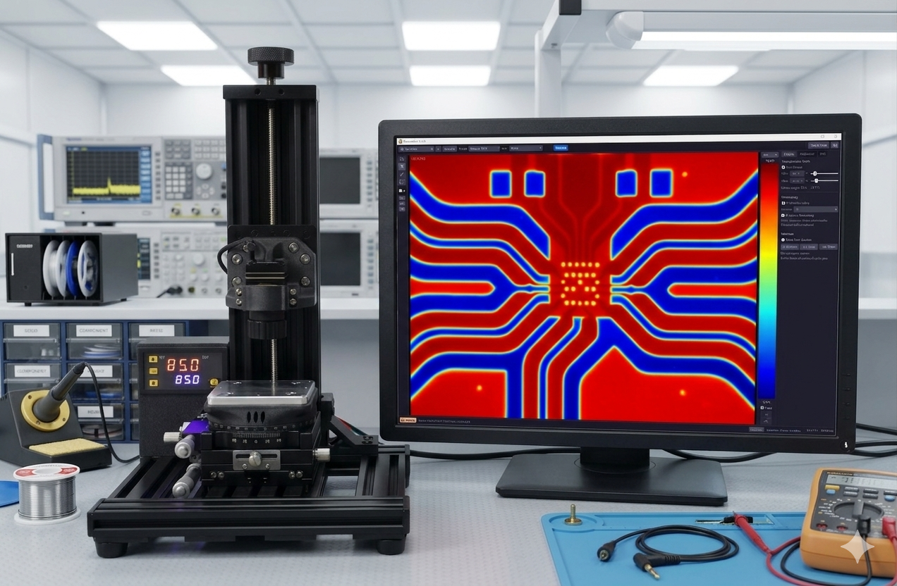 HotSpotter scanning system in electronics lab with thermal PCB output on monitor